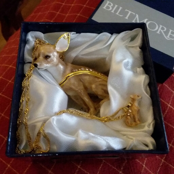 Biltmore Jewelry - Chihuahua Trinket Box Necklace Set